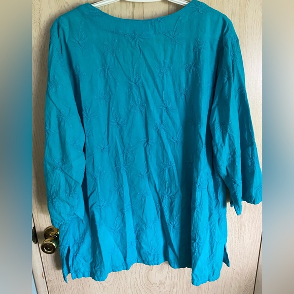 COTTONSEED Casual Wear Starfish Cotton V-Neck Aqua Top Blouse XL - Picture 4 of 6